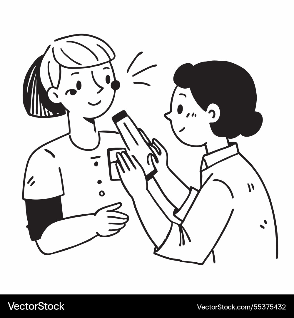 Nurse applying sunscreen to a patients skin Vector Image