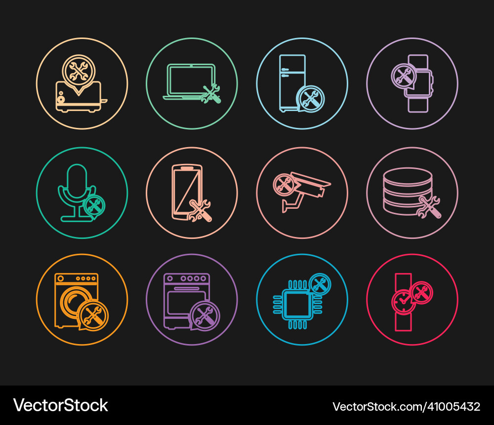 Set line wrist watch service database server Vector Image