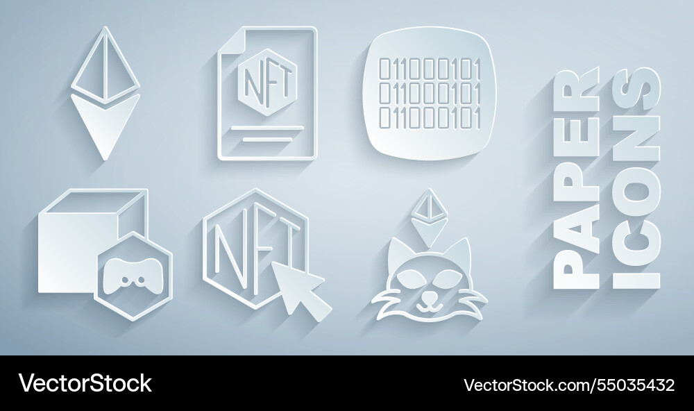 Set nft digital crypto art binary code contract vector image