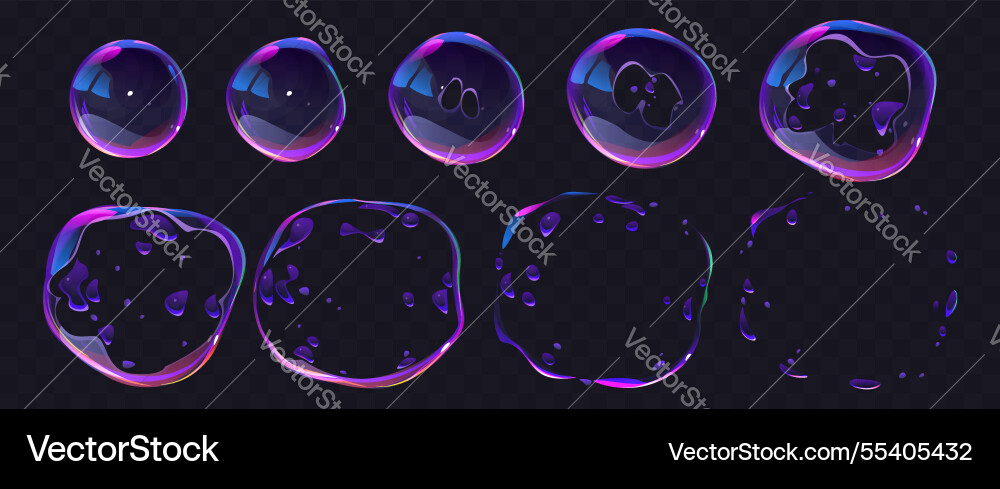 Soap bubble burst effect animated sprite sheet vector image