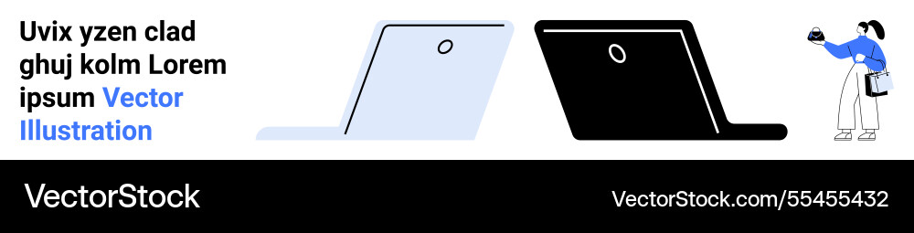 Split view of open laptops with contrasting light Vector Image