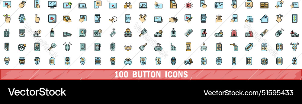 100 button icons set color line style vector image