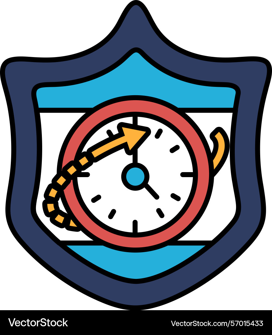 A shield with clock on it and an arrow pointing vector image