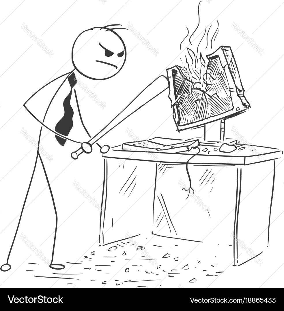Angry businessman destroying smashing computer Vector Image