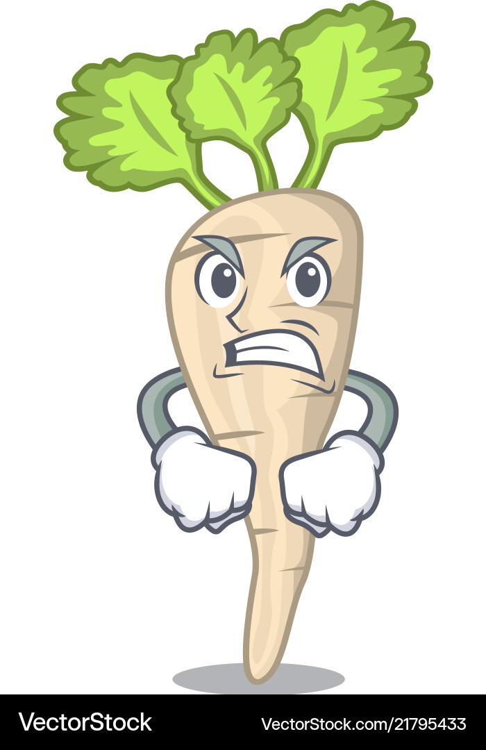 Angry fresh parsnip roots on a mascot Vector Image