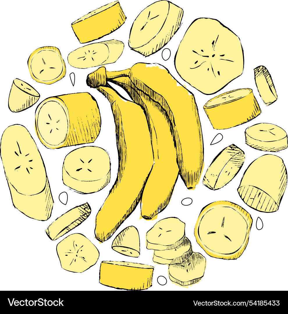 Banana and slices round composition design Banana and slices round composition design Vector Image