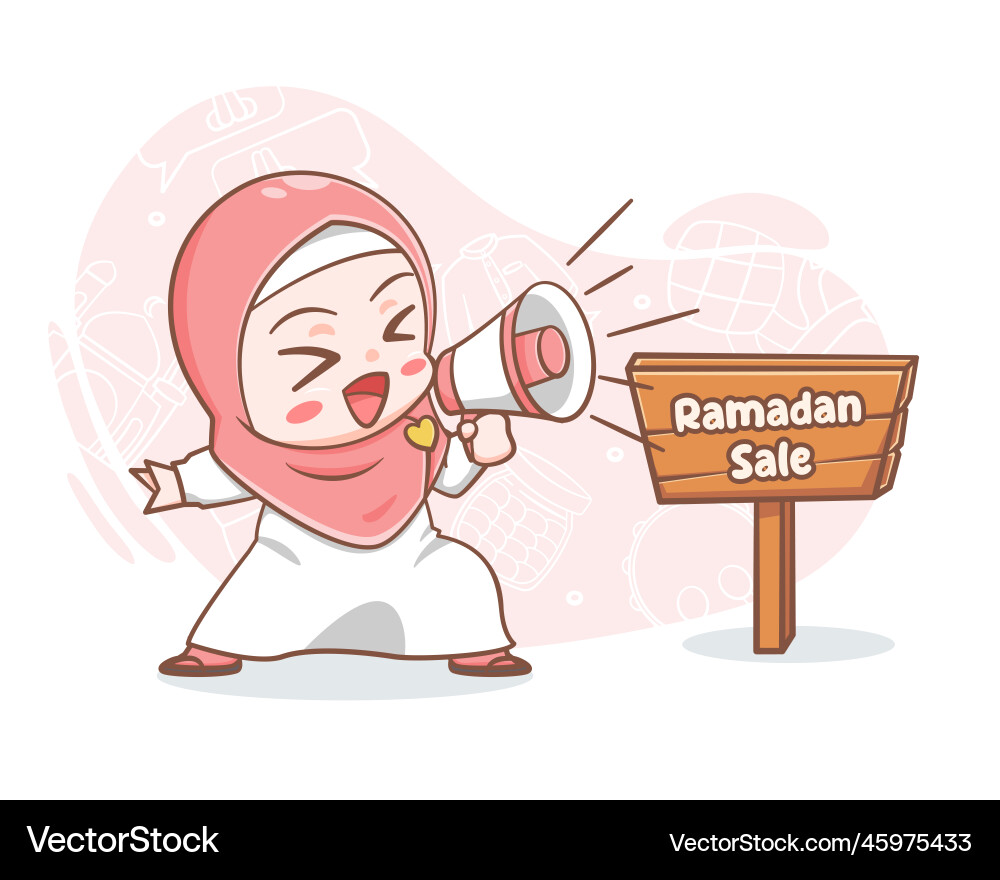 Cute muslim boy holding megaphone in ramadan sale Cute muslim boy holding megaphone in ramadan sale vector image