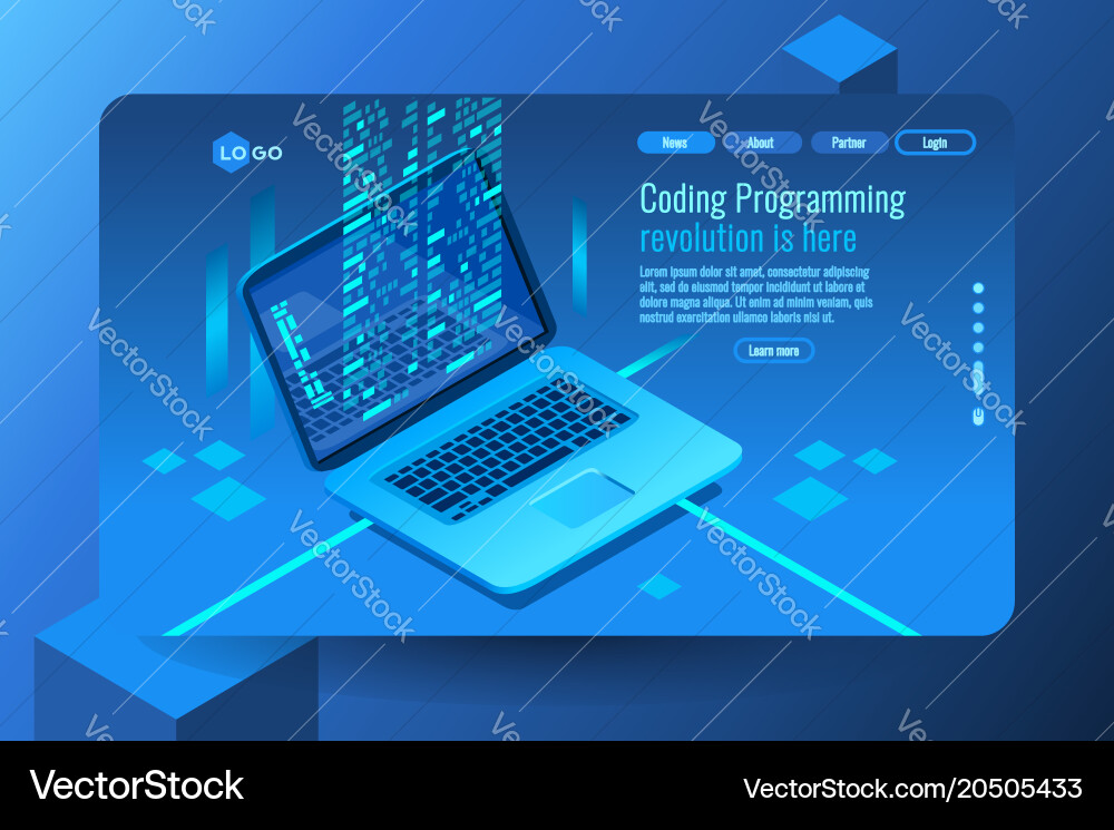 Data Coding on PC Monitor vector image