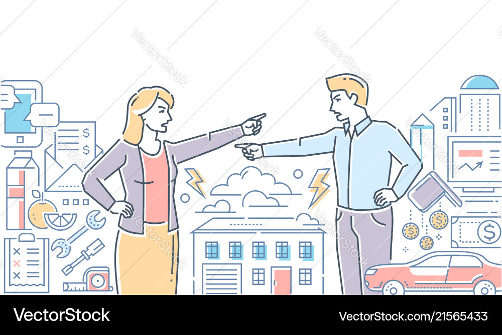 Family fight - colorful line design style Family fight - colorful line design style vector image