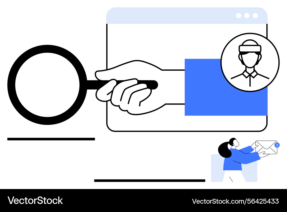 Hand with magnifying glass exploring user profile Hand with magnifying glass exploring user profile vector image