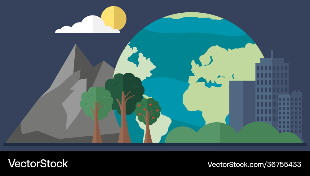 Nature and architecture on background planet Nature and architecture on background planet Vector Image