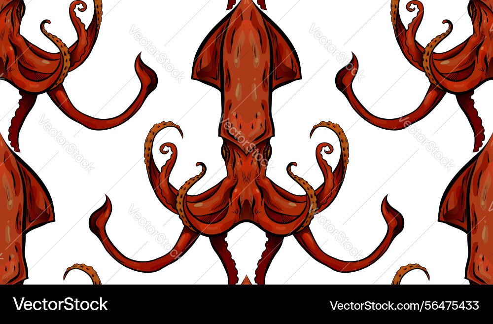 Seamless pattern with red squids on a white Seamless pattern with red squids on a white vector image