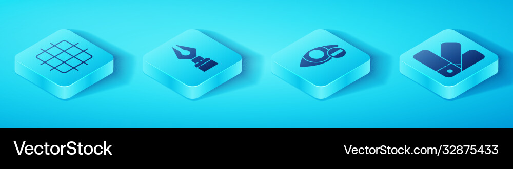 Set isometric grid graph paper fountain pen nib Vector Image