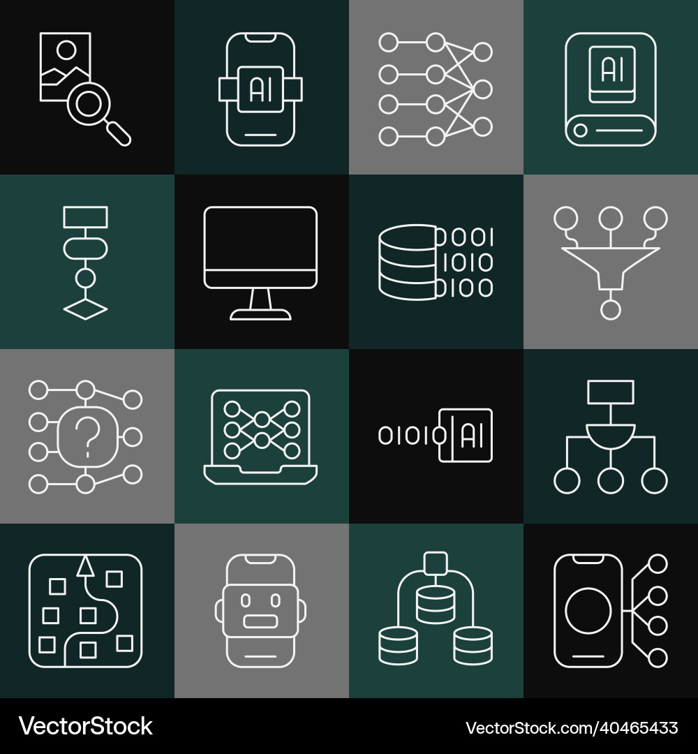 Set line neural network algorithm funnel filter Vector Image