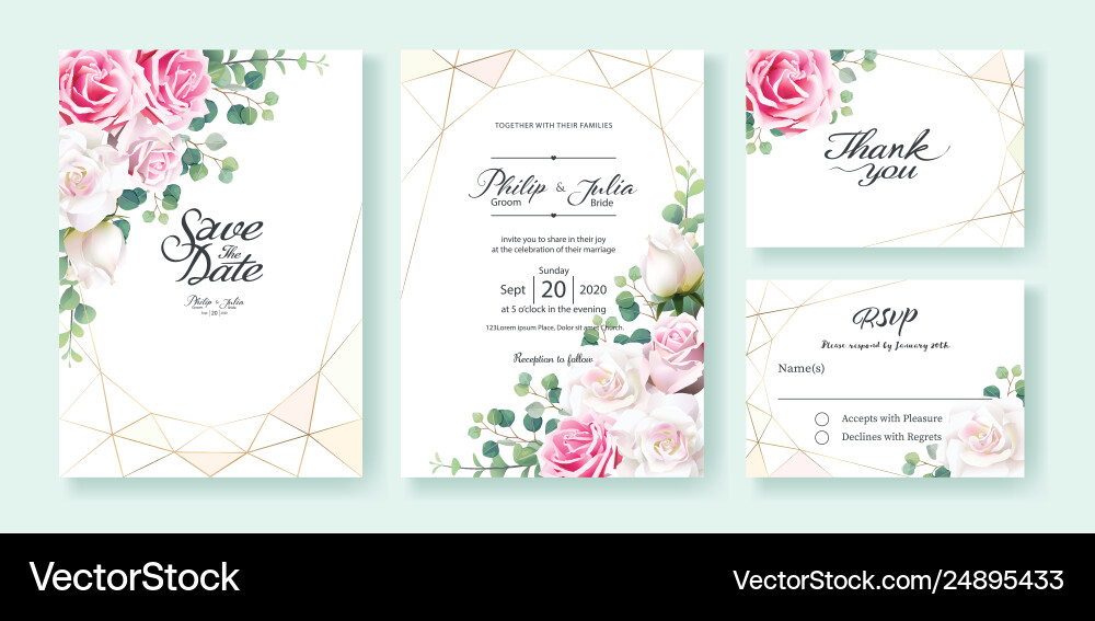 Wedding invitation save date thank you rsvp Wedding invitation save date thank you rsvp vector image