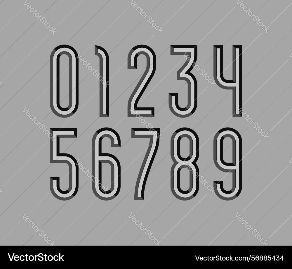 3d metallic numbers set from chiseled block Vector Image