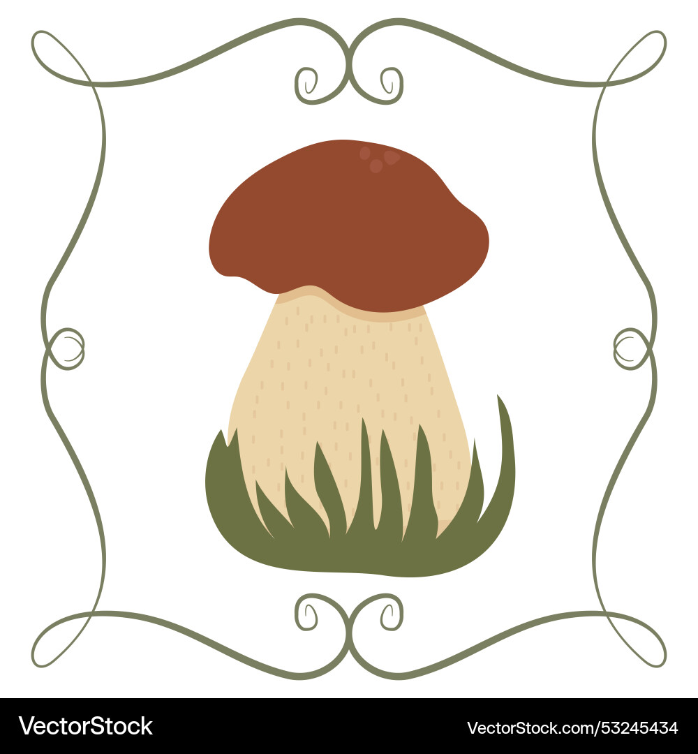 Boletus mushroom in a frame of twisted linear Vector Image