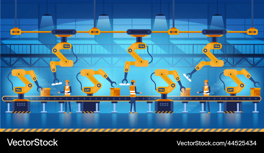 Efficient smart factory with workers robots Efficient smart factory with workers robots vector image