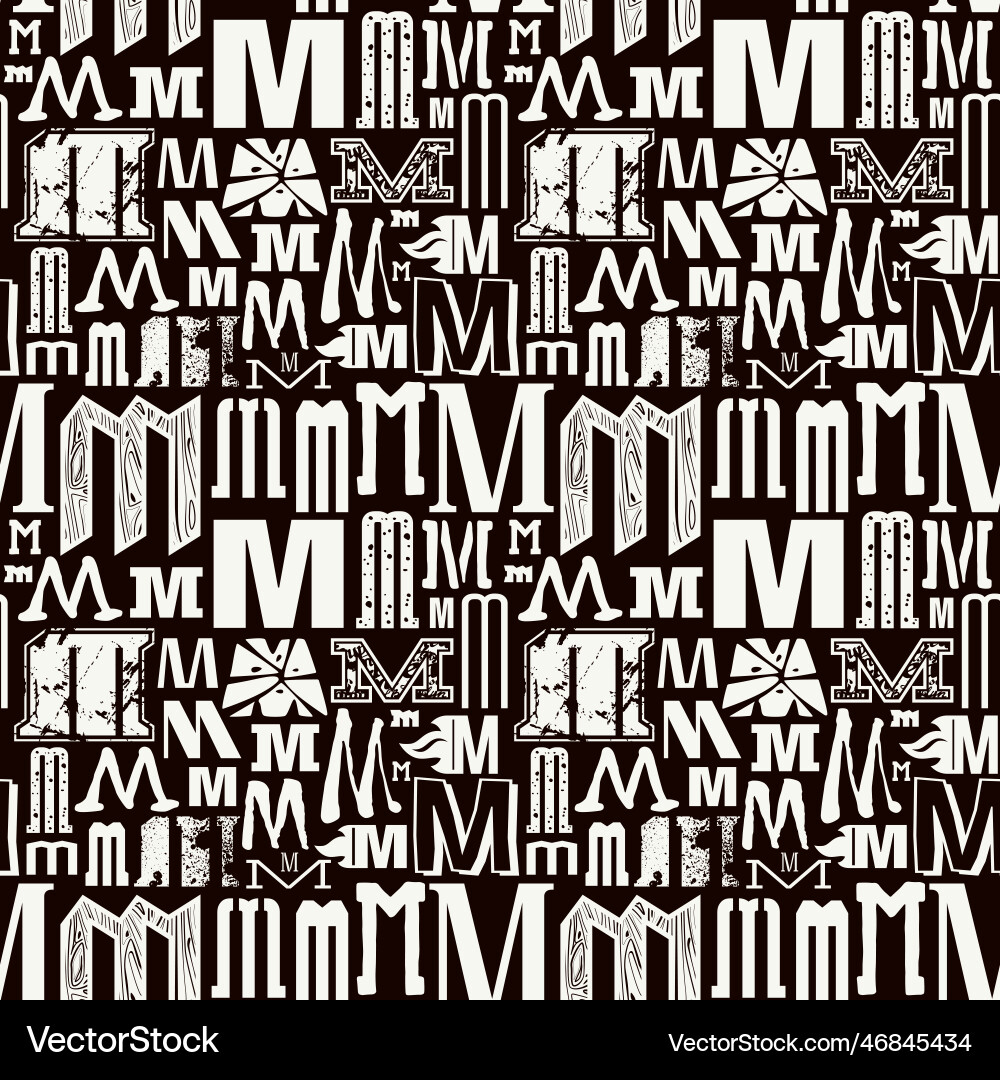 Seamless pattern with letters m in typographic vector image