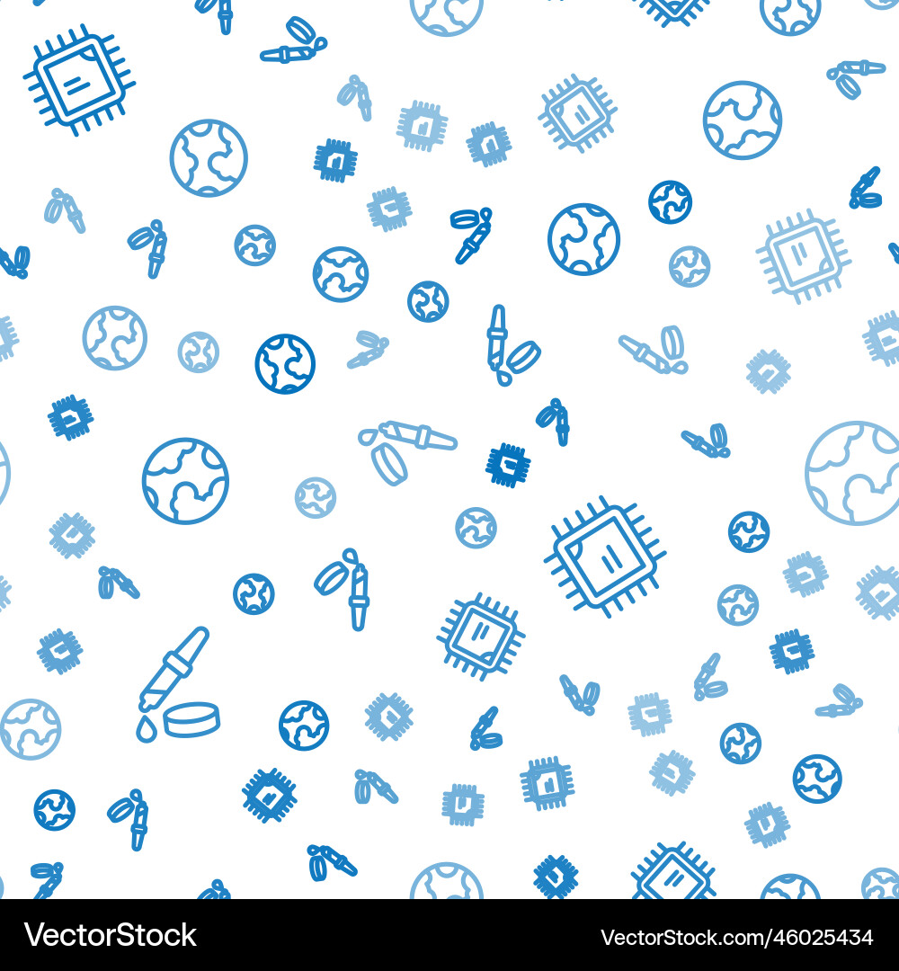 Set line pipette processor cpu and earth globe Vector Image