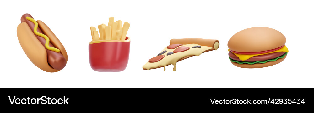 Set of 3d realistic render fast food elements Set of 3d realistic render fast food elements vector image