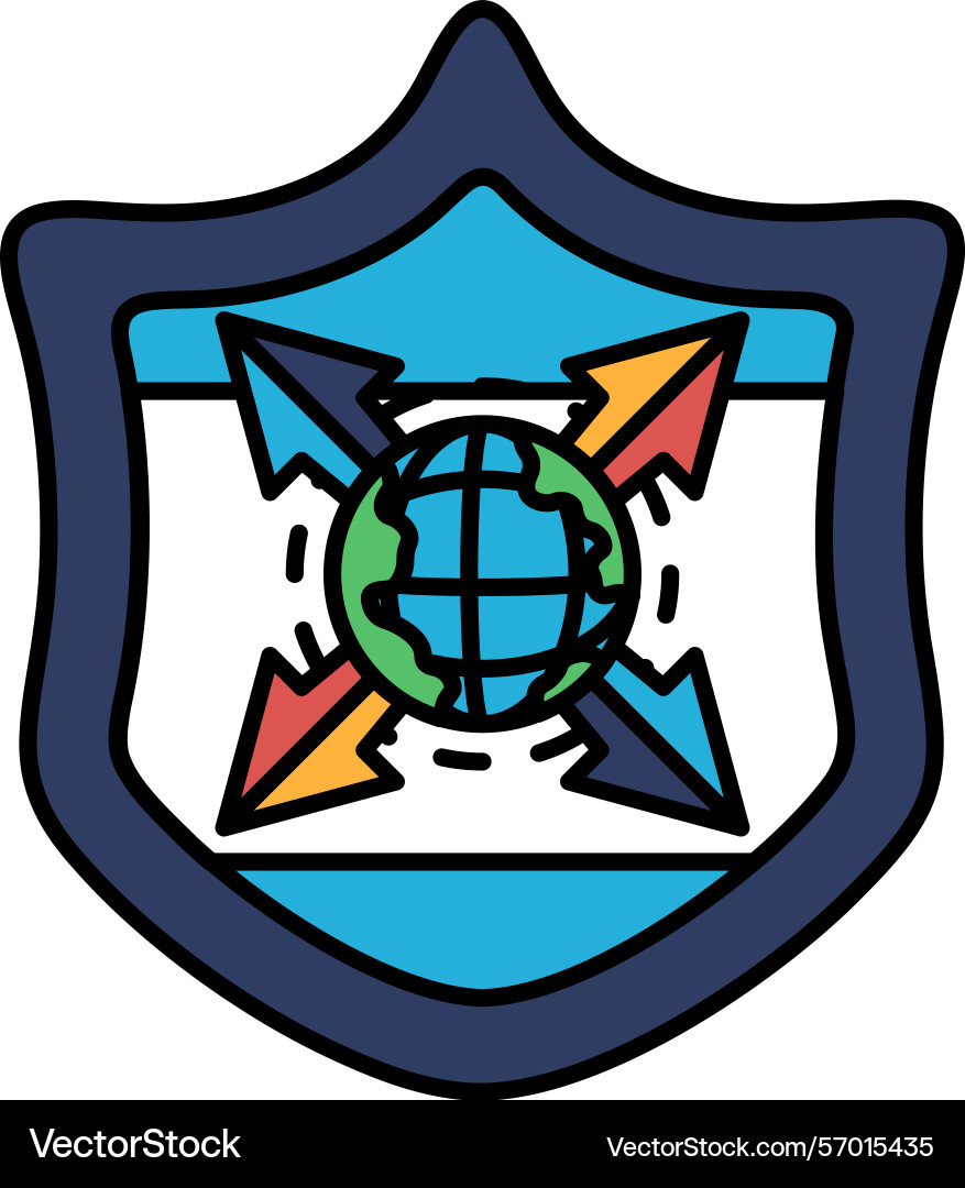 A shield with globe and arrows pointing A shield with globe and arrows pointing vector image