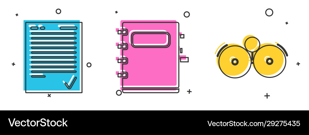 Set exam sheet with check mark notebook Set exam sheet with check mark notebook Vector Image