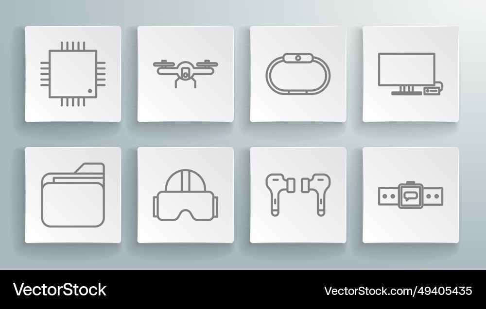 Set line document folder drone flying virtual Set line document folder drone flying virtual Vector Image