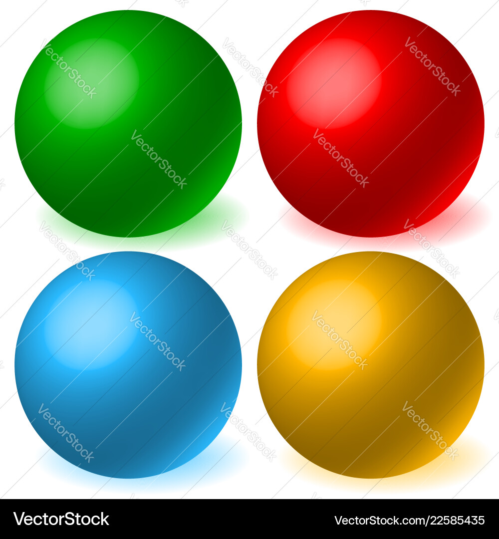 Set of 4 spheres with glowing shadow spatial 3d Vector Image