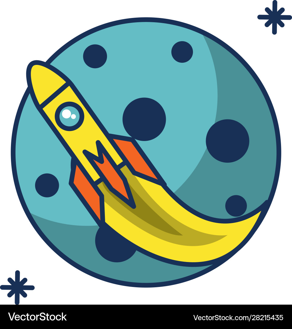 Spaceship planet galaxy moon line and fill image Vector Image