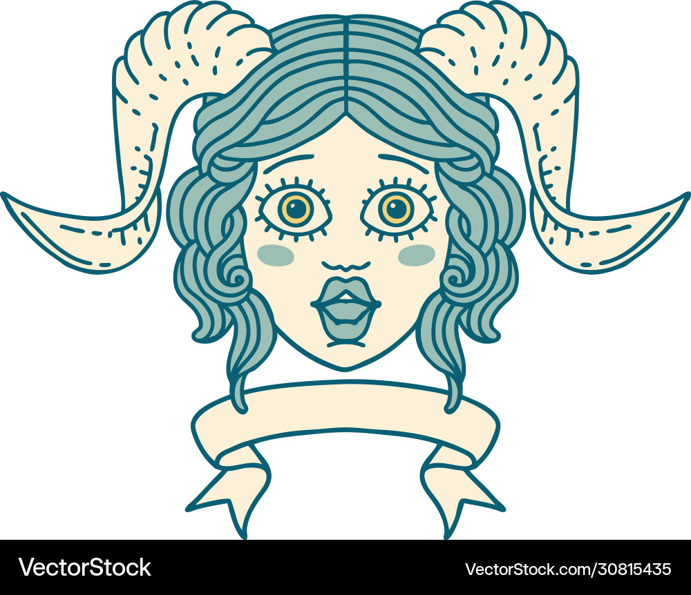 Tiefling character face with scroll banner Vector Image