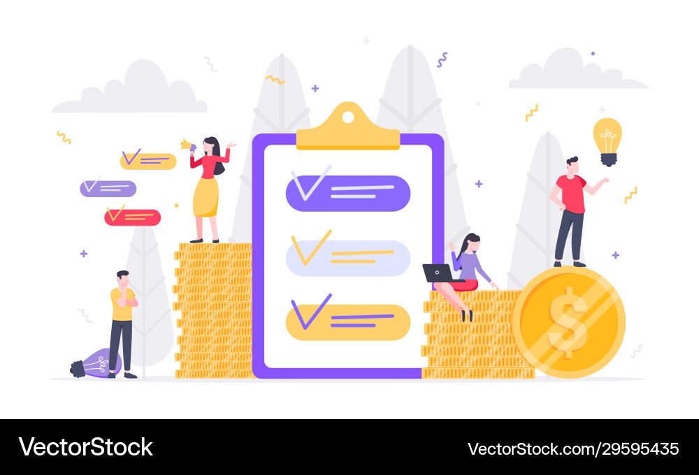 Tiny people characters working together with clock Vector Image