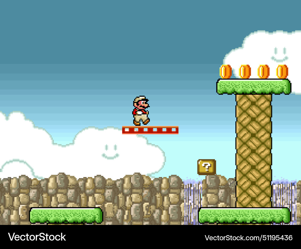 Art of 16-bit super mario bros classic video game Art of 16-bit super mario bros classic video game vector image