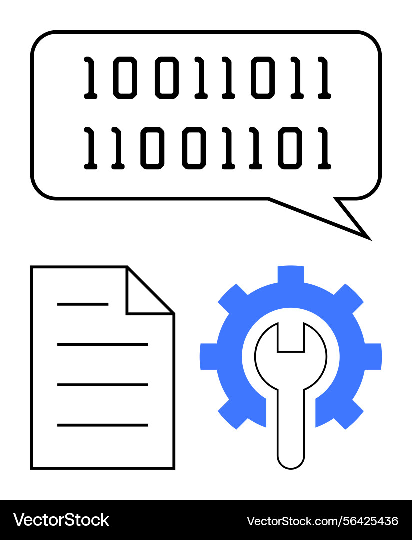 Binary code inside speech bubble alongside Binary code inside speech bubble alongside vector image