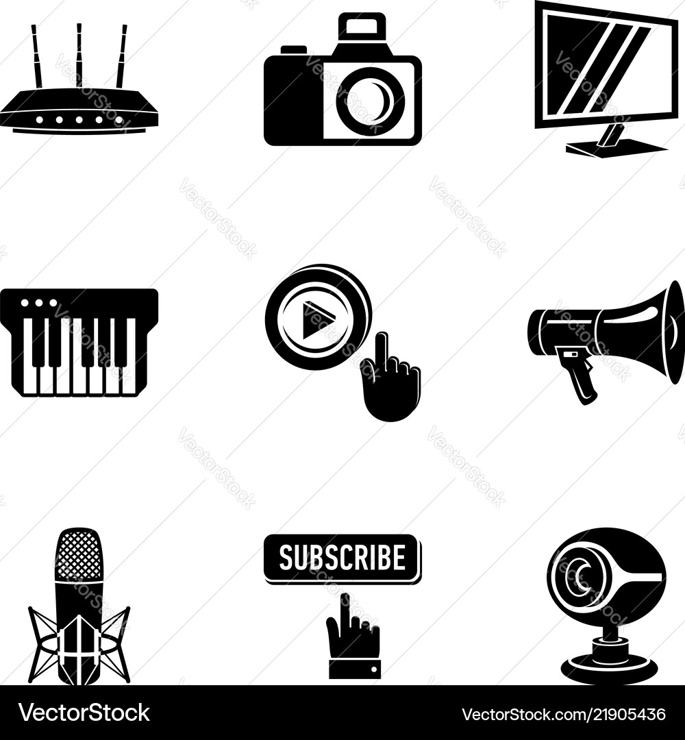 Blogger icons set simple style Blogger icons set simple style Vector Image