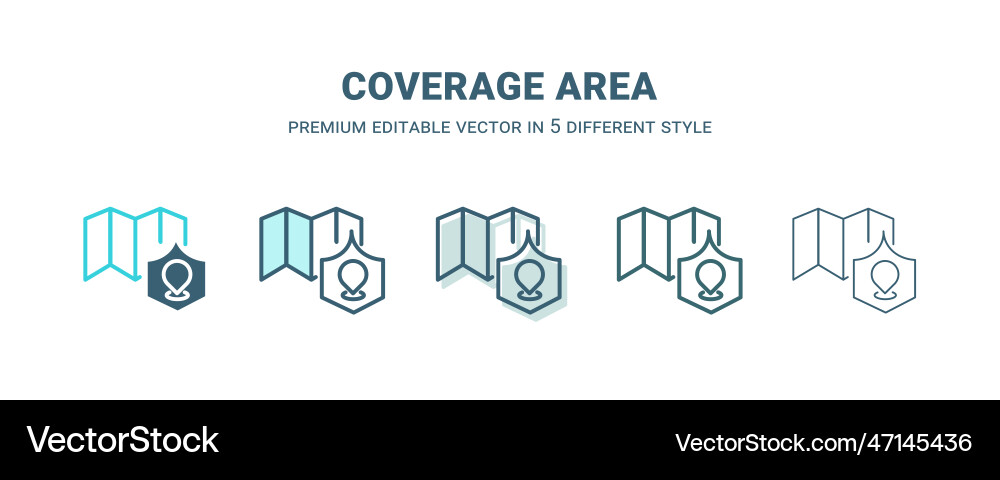 Coverage area icon in 5 different style outline Coverage area icon in 5 different style outline Vector Image