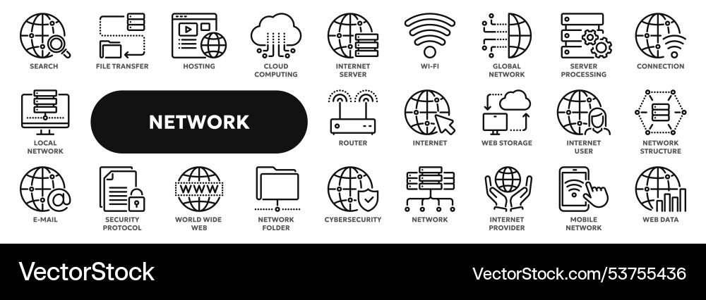 Linear icons of computer network technology Linear icons of computer network technology vector image
