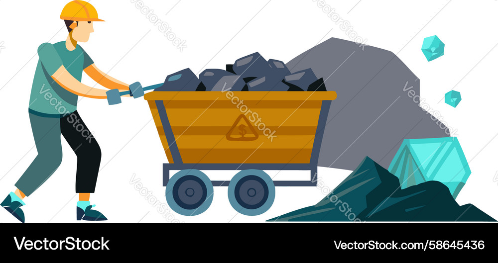 Mining Worker with Resource Cart Vector Image