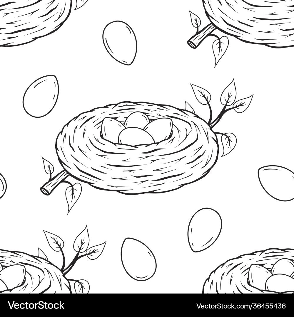 Nest with Eggs - Seamless Pattern Vector Image