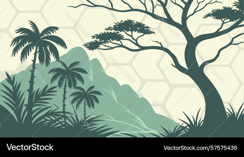 Palm trees in hexagonal pattern landscape design Vector Image