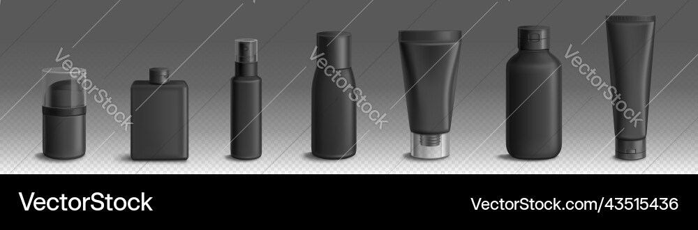 Realistic png set of black cosmetic bottles Realistic png set of black cosmetic bottles vector image