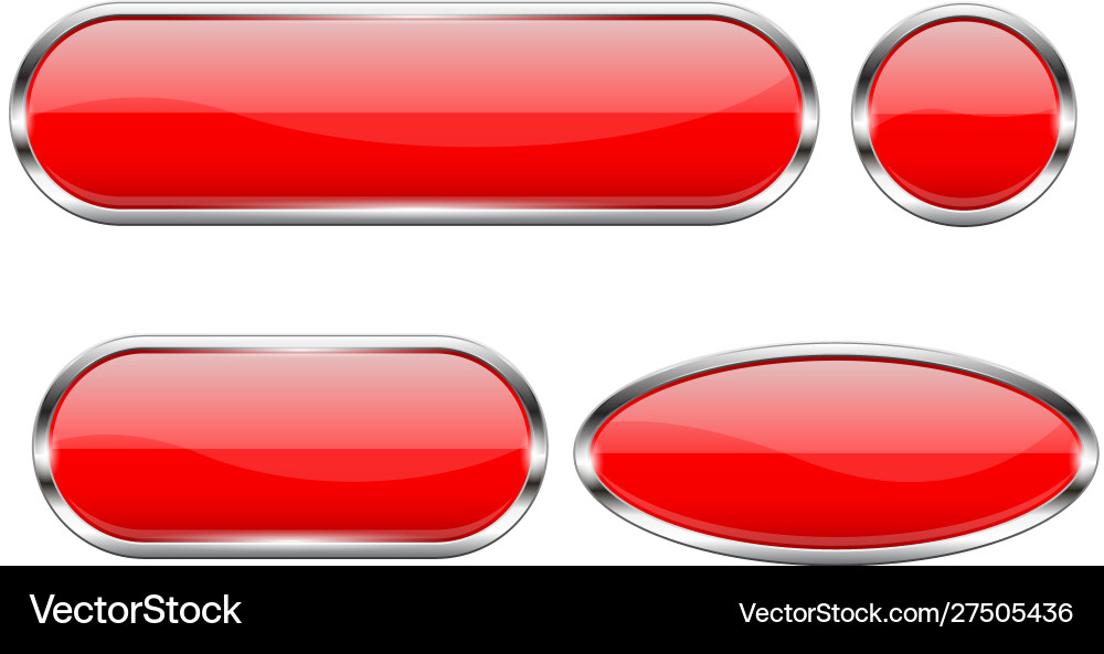 Red glass buttons set 3d shiny icons Vector Image