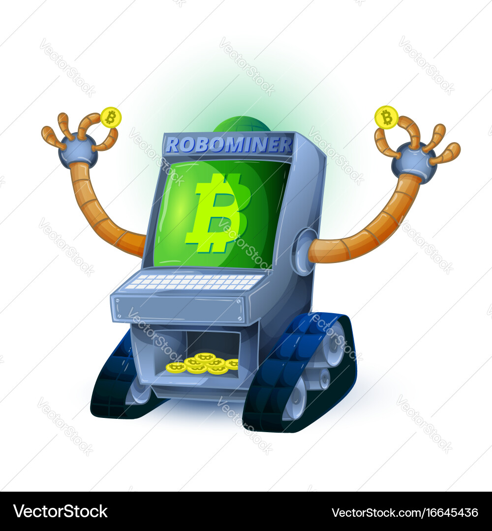 Robot Mining Bitcoin Coins – Royalty-Free Vector | VectorStock