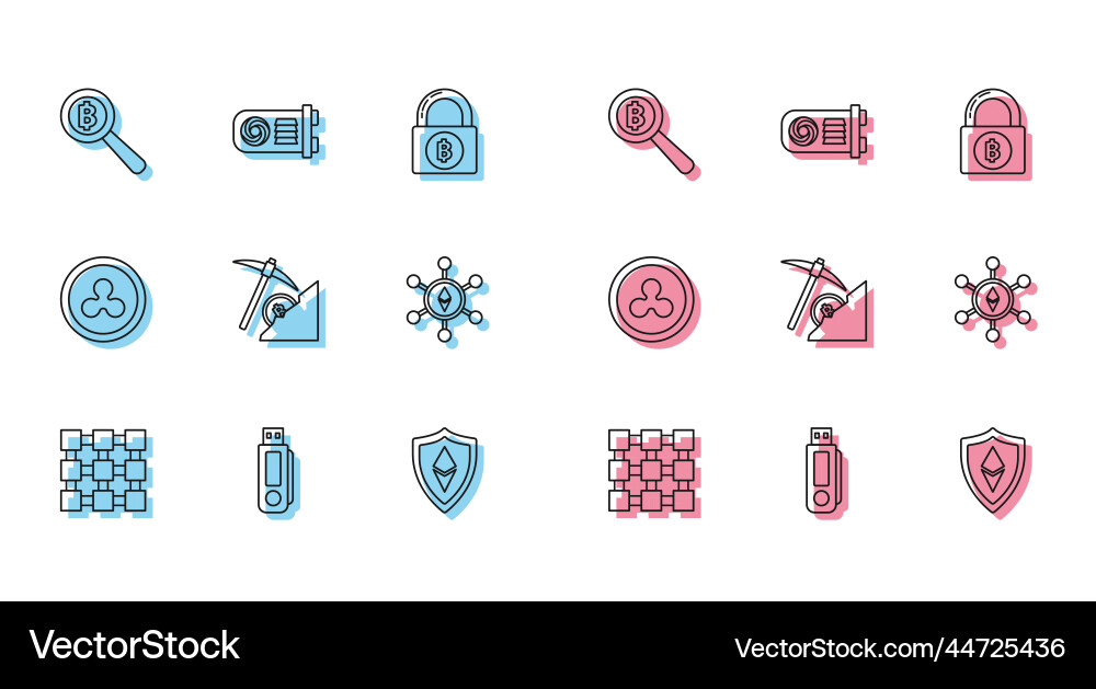 Set line blockchain technology usb flash drive Vector Image
