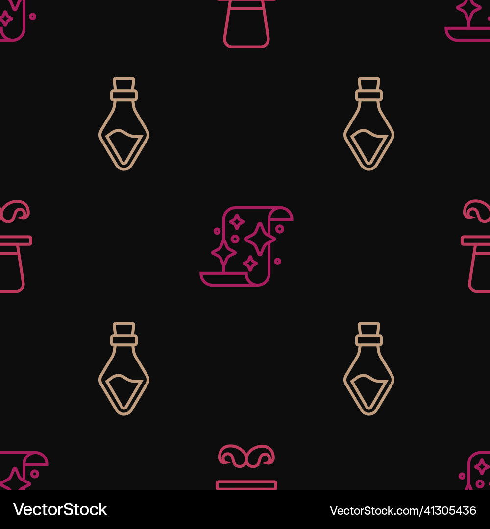 Set line magician bottle with potion and scroll Vector Image