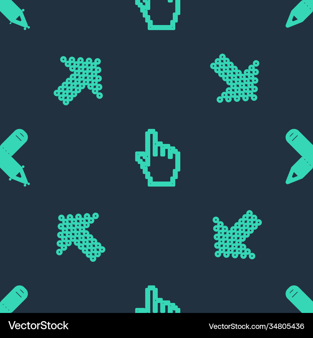 Set line pixel hand cursor dots arrow and crossed vector image