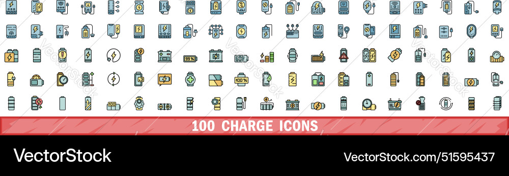 100 charge icons set color line style Vector Image