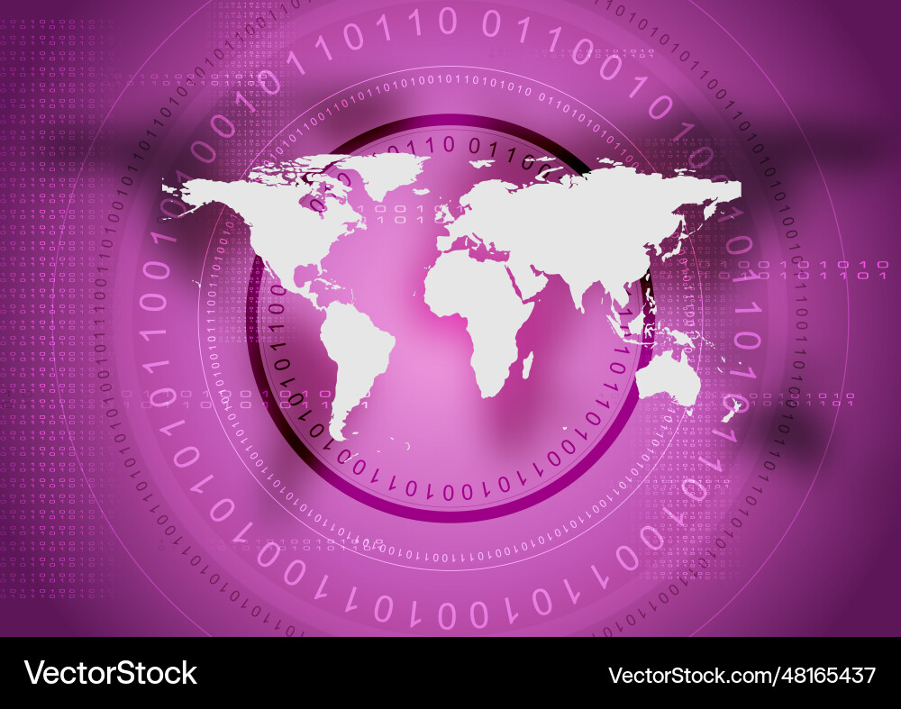 Abstract tech violet background with world map Vector Image