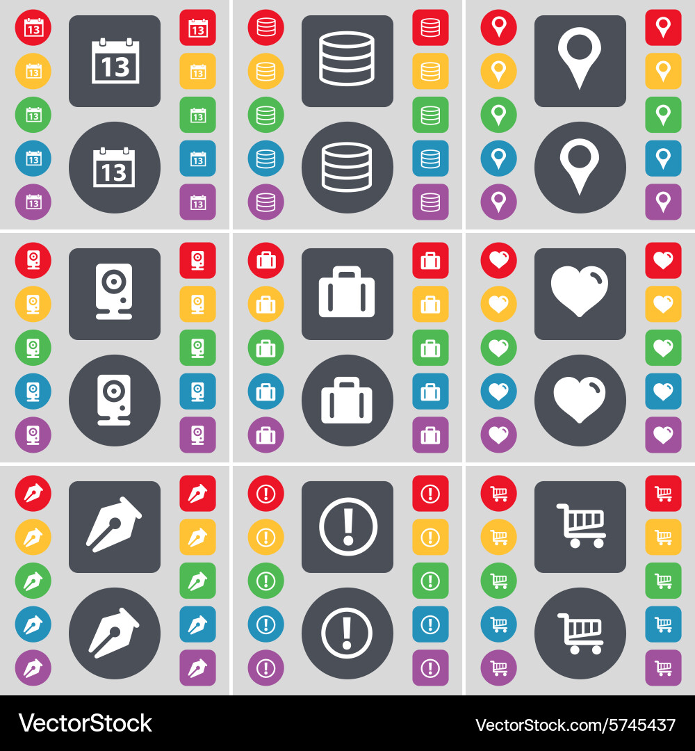 Calendar database checkpoint speaker suitcase Vector Image