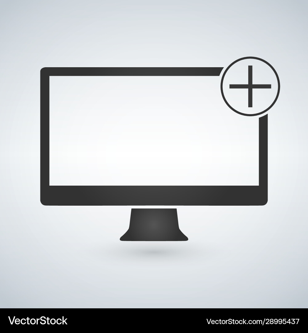Computer monitor with add plus button isolated Vector Image